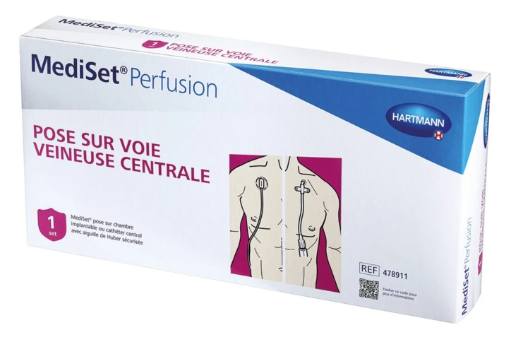MEDISET® pose sur chambre implantable ou cathéter central avec aiguille de Huber sécurisée 20G