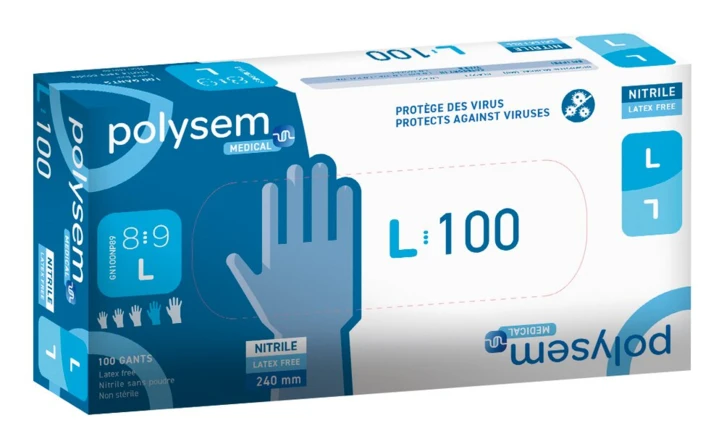 Gant d'examen nitrile non poudré Polysem.Médical