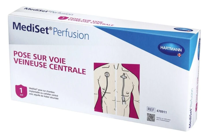 MEDISET® pose sur chambre implantable ou cathéter central avec aiguille de Huber sécurisée 20G
