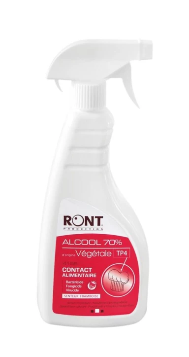 Alcool 70% d'origine végétale contact alimentaire